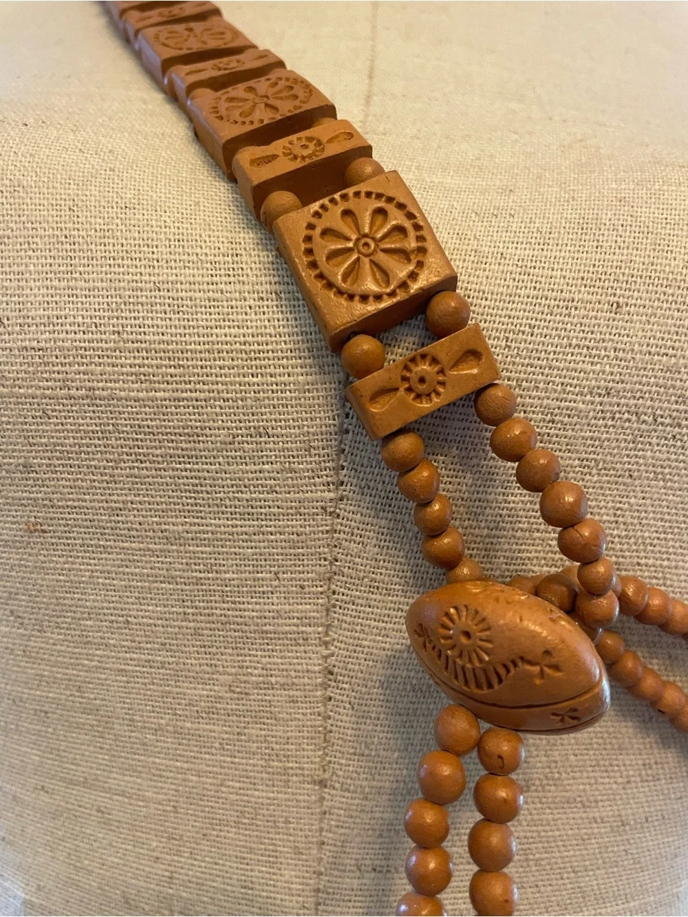 Vintage Terra Cotta Bead Waist Belt - Tan